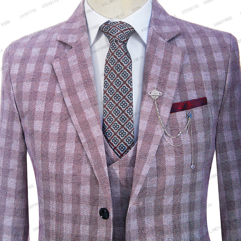 2023-as vörös rácsos férfi öltönyök csúcshajtókás tervezői esküvői szmoking férfi dzseki, hivatalos alkalomra készült, Homme Mariage jelmez