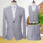 2023 Világosszürke csíkos férfi öltöny 3 részes öltöny Terno Slim Fit formális irodai esküvői vőlegény szmoking frakk férfi divat ruhához