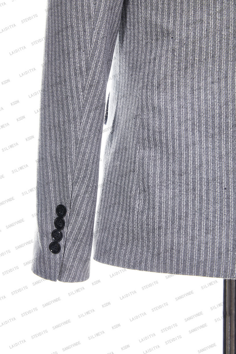 2023 Világosszürke csíkos férfi öltöny 3 részes öltöny Terno Slim Fit formális irodai esküvői vőlegény szmoking frakk férfi divat ruhához