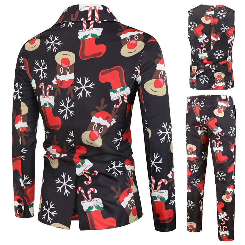 Új érkezés divatos klasszikus karácsonyi 3D nyomtatott férfi öltöny 2-3 részes bankett parti férfi öltöny, nagy méretű M-3XL