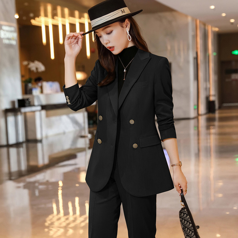 Kiváló minőségű blézer dzseki és nadrág irodai női nadrágkosztüm női kék sárga fekete üzleti karrier, hivatalos, 2 részes szett