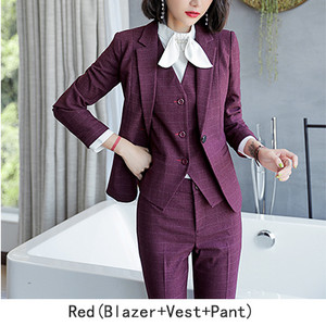 Üzleti munkakarrier 3 részes női nadrágkosztüm, kockás blézer mellény és nadrág, kiváló minőségű női őszi téli ünnepi szett