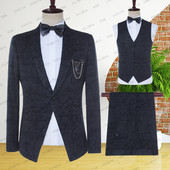 Sötétszürke jacquard bronzosító virágos blézer férfi 2023 luxusmárka egygombos öltöny dzseki férfi esküvői bársony hajtóka 3 részes