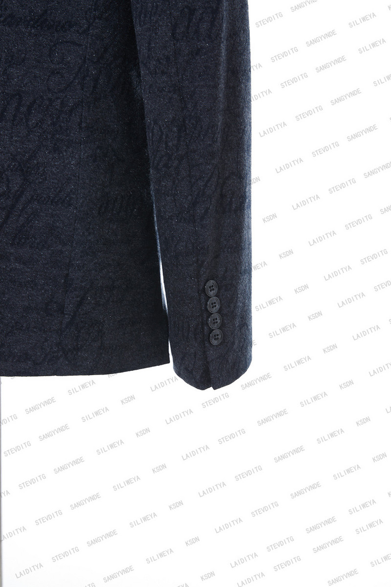 Sötétszürke jacquard bronzosító virágos blézer férfi 2023 luxusmárka egygombos öltöny dzseki férfi esküvői bársony hajtóka 3 részes