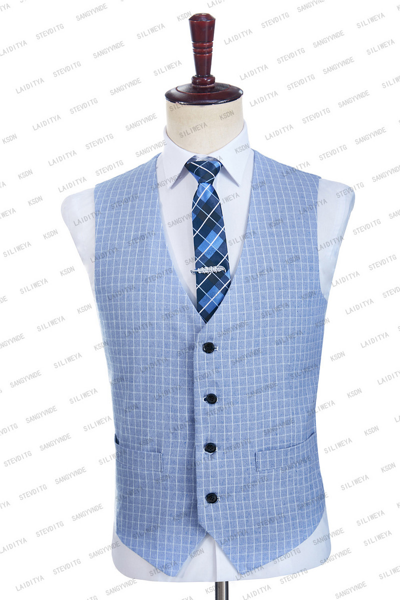 2023 Klasszikus rácsos farmerkék férfi öltönyök háromrészes divatos esküvői öltöny dzseki férfi szmoking kiváló minőségű alkalmi alkalom