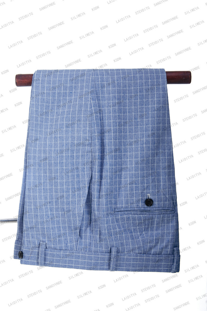 2023 Klasszikus rácsos farmerkék férfi öltönyök háromrészes divatos esküvői öltöny dzseki férfi szmoking kiváló minőségű alkalmi alkalom