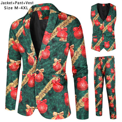 Piros karácsonyi öltöztetőszett blézer + mellény + nadrág Kiváló minőségű alkalmi, egygombos V-nyakú öltönykészletek jelmez Traje Hombre