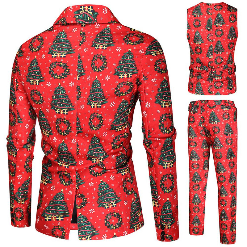 Piros karácsonyi öltöztetőszett blézer + mellény + nadrág Kiváló minőségű alkalmi, egygombos V-nyakú öltönykészletek jelmez Traje Hombre