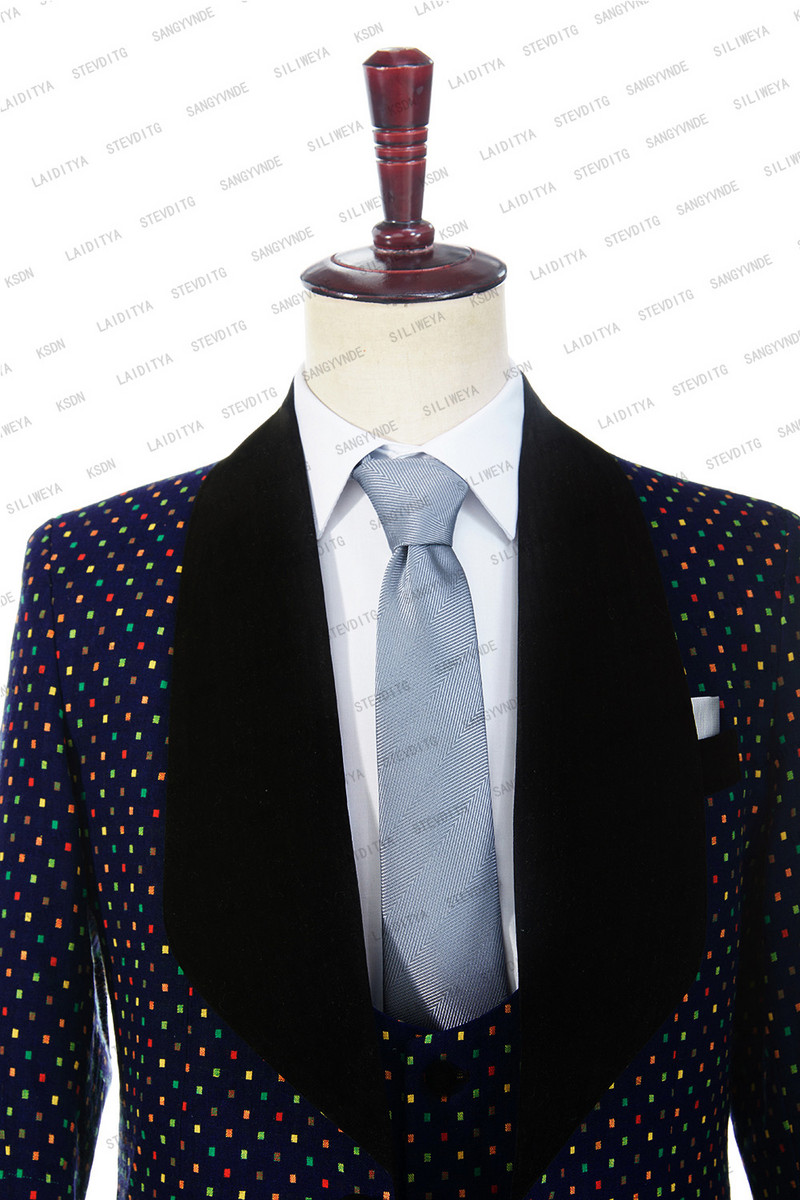 2023-as új kékeszöld pöttyös férfi öltöny karcsú, esküvői viselet Üzleti férfi sötétkék öltöny, elegáns Mariage Homme kosztüm, 3 részes