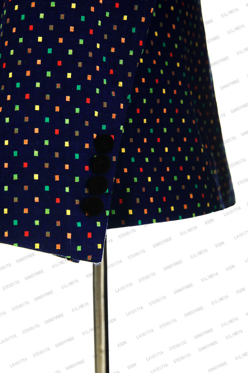 2023-as új kékeszöld pöttyös férfi öltöny karcsú, esküvői viselet Üzleti férfi sötétkék öltöny, elegáns Mariage Homme kosztüm, 3 részes