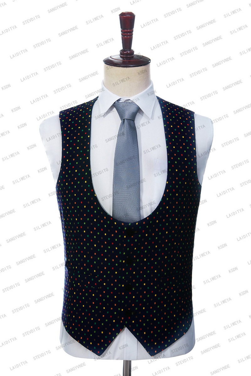 2023-as új kékeszöld pöttyös férfi öltöny karcsú, esküvői viselet Üzleti férfi sötétkék öltöny, elegáns Mariage Homme kosztüm, 3 részes