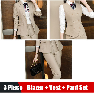 Női fekete blézer női üzleti öltönyök 3 részes mellény nadrág és kabát készletek munkaruha irodai egyenruha