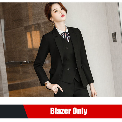 Női fekete blézer női üzleti öltönyök 3 részes mellény nadrág és kabát készletek munkaruha irodai egyenruha