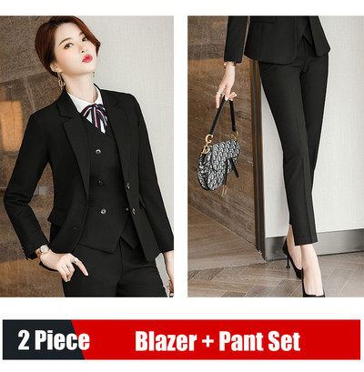 Női fekete blézer női üzleti öltönyök 3 részes mellény nadrág és kabát készletek munkaruha irodai egyenruha