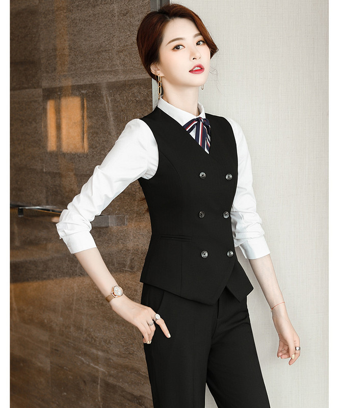 Női fekete blézer női üzleti öltönyök 3 részes mellény nadrág és kabát készletek munkaruha irodai egyenruha