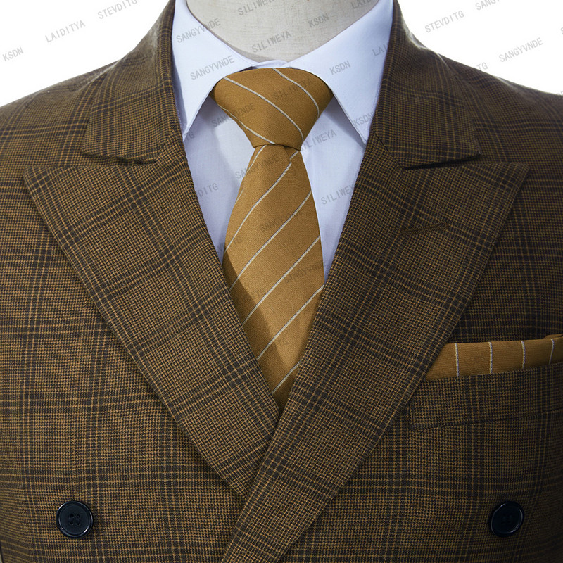 2023Boutique Peak Lape Lattice formális üzleti férfi öltöny 3 részes szett Vőlegény esküvői ruha kockás öltöny bemutató színpad (kabát+mellény+nadrág)