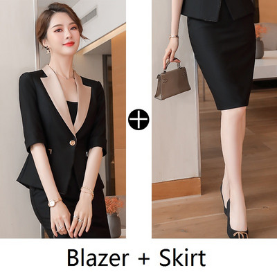 Új 2021 tavaszi nyár női szoknya öltönyök rózsaszín blézer és dzseki szettek női üzleti munkaruha fél ujjú egyenruha