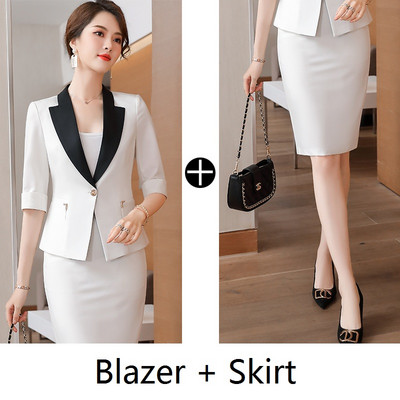 Új 2021 tavaszi nyár női szoknya öltönyök rózsaszín blézer és dzseki szettek női üzleti munkaruha fél ujjú egyenruha