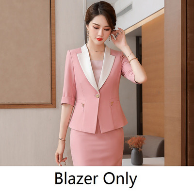 Új 2021 tavaszi nyár női szoknya öltönyök rózsaszín blézer és dzseki szettek női üzleti munkaruha fél ujjú egyenruha