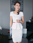 Nyári formális divatos női öltönyök szoknyával és felső szettekkel Fehér irodai női munkaruha szépségszalonhoz OL Style