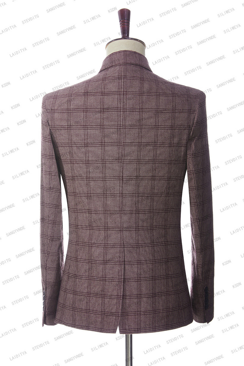 Férfi esküvői új 2023 nyári üzleti formális kék kockás vászon öltöny luxus fitt kabát nadrág férfi ruha blézer nadrág mellény 3 részes