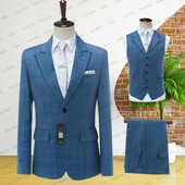 SILIWEYA 2023 új stílusú kék rácsos öltönyök férfi ruhák férfi öltönyök klub Terno vőfélyek esküvői legjobb férfi (kabát+nadrág+mellény)