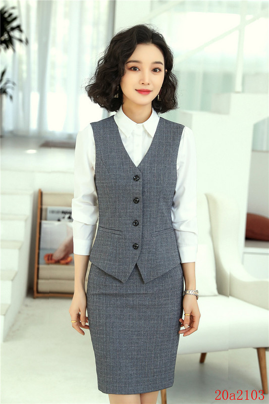 Hivatalos szürke blézer női üzleti öltönyök munkaruha irodai női 3 részes szoknya-, mellény- és kabátkészletek