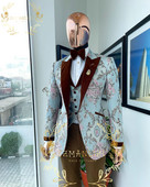 Luxus virágos esküvői szmoking vőlegénynek Slim Fit férfi öltönyök barna bársony csúcs hajtóka jelmez Homme 3 részes blézer mellény nadrág szettek