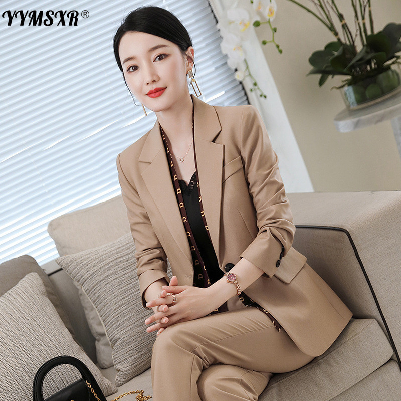 Csúcskategóriás női öltöny, őszi és téli professzionális viselet, hosszú ujjú női blézer, magas derekú, elegáns 9 pontos nadrág