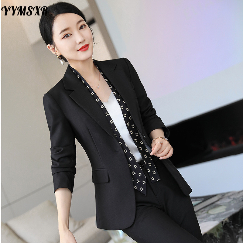 Csúcskategóriás női öltöny, őszi és téli professzionális viselet, hosszú ujjú női blézer, magas derekú, elegáns 9 pontos nadrág