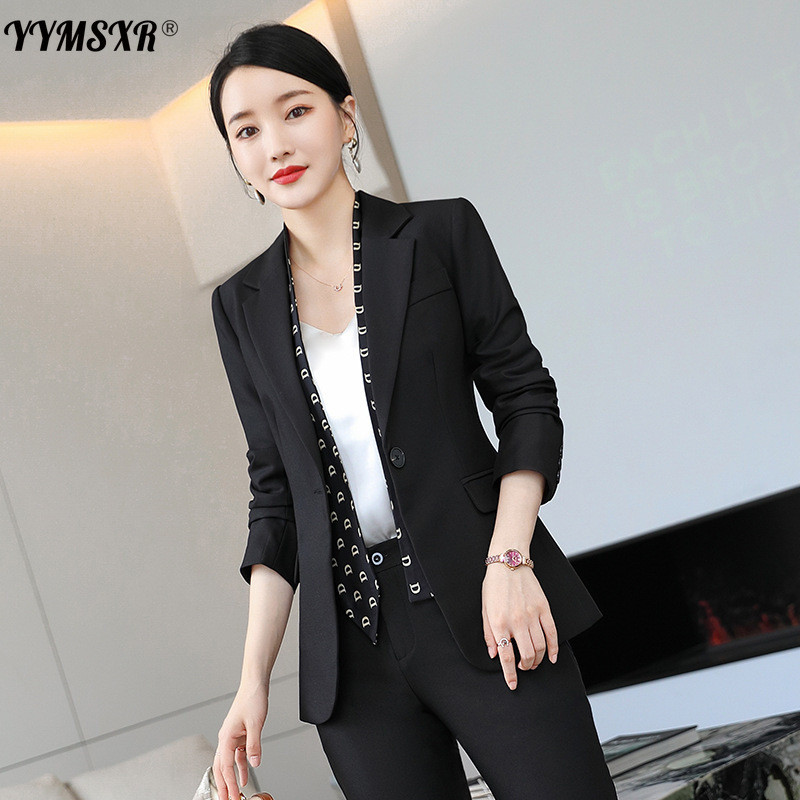 Csúcskategóriás női öltöny, őszi és téli professzionális viselet, hosszú ujjú női blézer, magas derekú, elegáns 9 pontos nadrág
