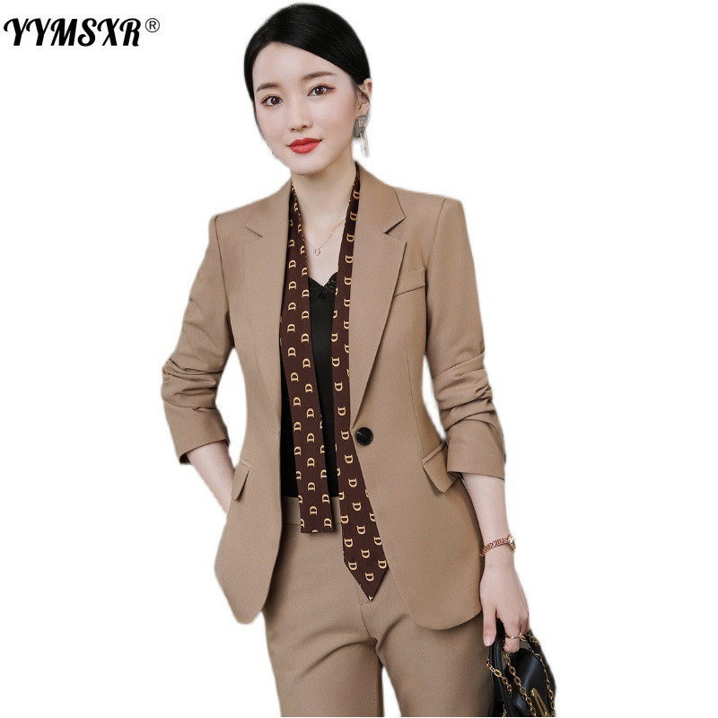 Csúcskategóriás női öltöny, őszi és téli professzionális viselet, hosszú ujjú női blézer, magas derekú, elegáns 9 pontos nadrág