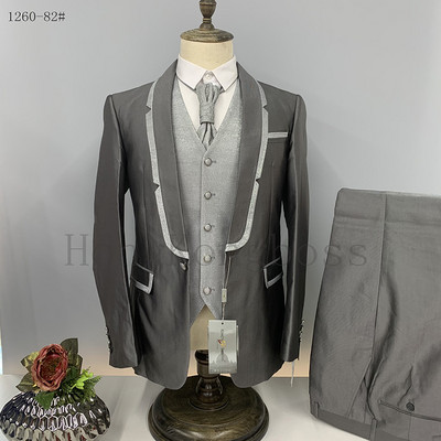 3 db szett öltöny kabát nadrág mellény / 2022 új férfi alkalmi sötét mintás esküvői bankett házigazda ruha blézer kabát nadrág mellény