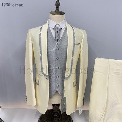 3 db szett öltöny kabát nadrág mellény / 2022 új férfi alkalmi sötét mintás esküvői bankett házigazda ruha blézer kabát nadrág mellény