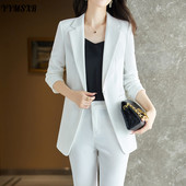 Öltöny nadrág 2 részes szett kiváló minőségű női őszi és téli vékony, hosszú ujjú fehér kabát magas derekú nadrág