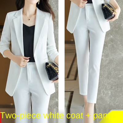 Öltöny nadrág 2 részes szett kiváló minőségű női őszi és téli vékony, hosszú ujjú fehér kabát magas derekú nadrág