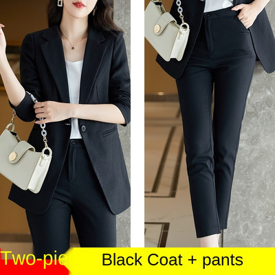 Öltöny nadrág 2 részes szett kiváló minőségű női őszi és téli vékony, hosszú ujjú fehér kabát magas derekú nadrág