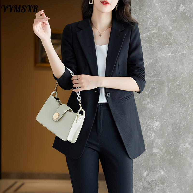 Öltöny nadrág 2 részes szett kiváló minőségű női őszi és téli vékony, hosszú ujjú fehér kabát magas derekú nadrág