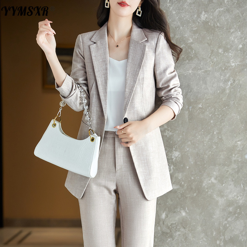 Öltöny nadrág 2 részes szett kiváló minőségű női őszi és téli vékony, hosszú ujjú fehér kabát magas derekú nadrág