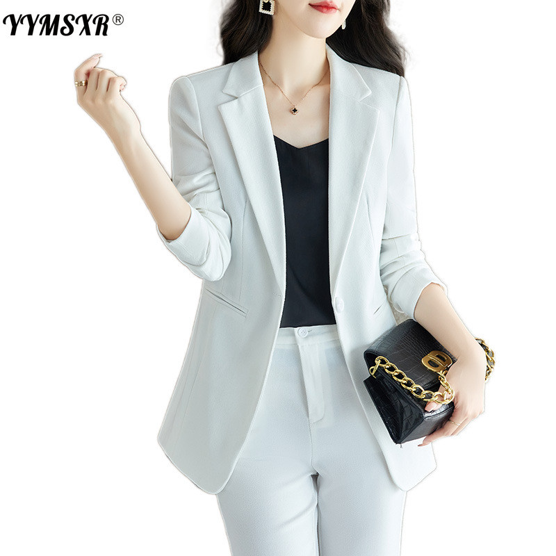 Öltöny nadrág 2 részes szett kiváló minőségű női őszi és téli vékony, hosszú ujjú fehér kabát magas derekú nadrág