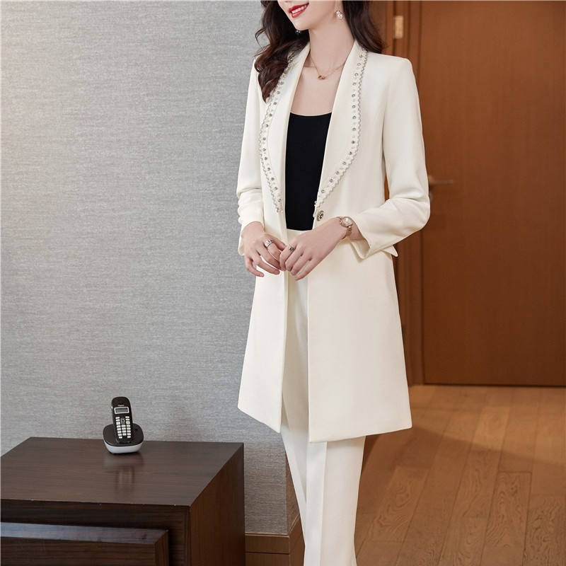 Őszi tél női hosszú blézer és nadrág 2 részes öltöny OL stílusok divatos fekete kabát kabát Blaser formális professzionális nadrágkosztüm