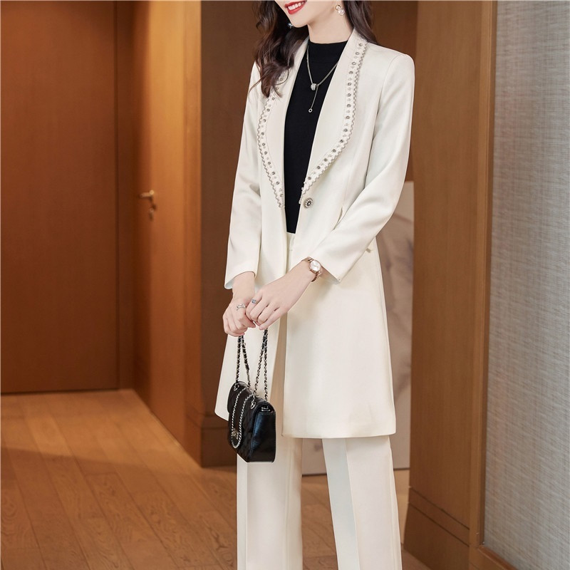 Őszi tél női hosszú blézer és nadrág 2 részes öltöny OL stílusok divatos fekete kabát kabát Blaser formális professzionális nadrágkosztüm