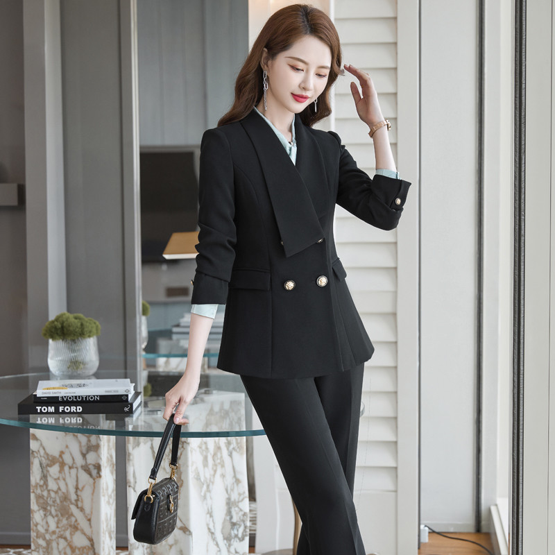 Hivatalos egyenruha minták Nadrágruhák Őszi Tél Elegáns Fehér Professzionális Női Munkaruházat Blézerek OL Nadrágkészlet