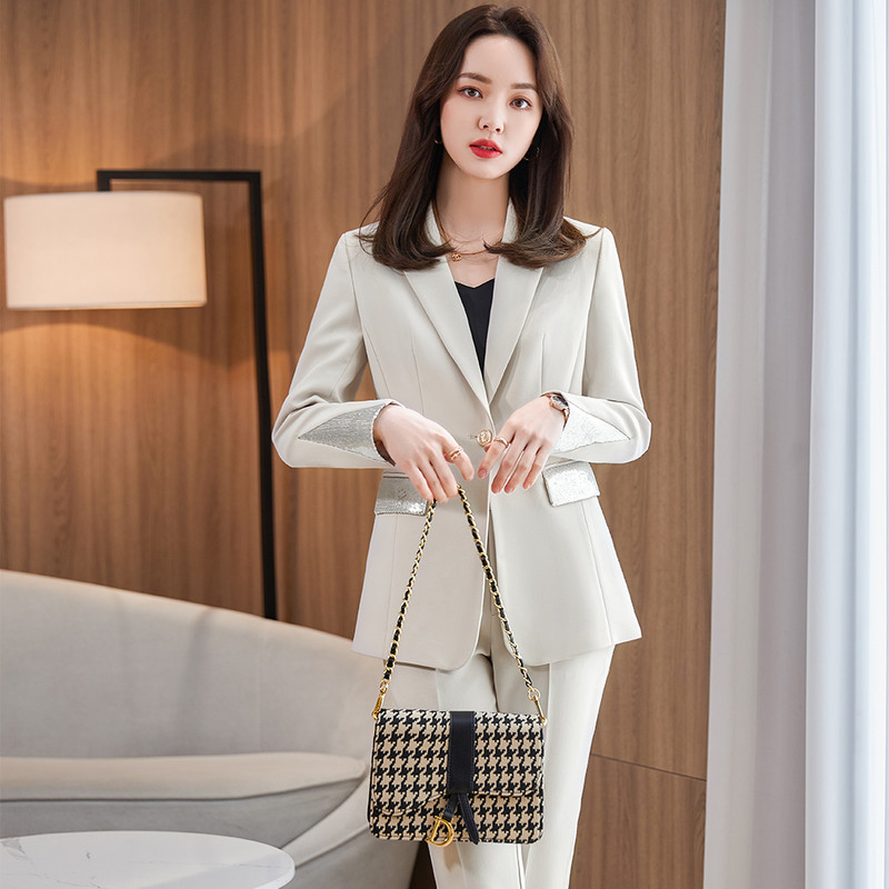 Új érkezés koreai dizájn női divatos nadrágkosztüm 2 részes szett alkalmi zöld sárgabarack fekete blézerkabát felsők és nadrágok