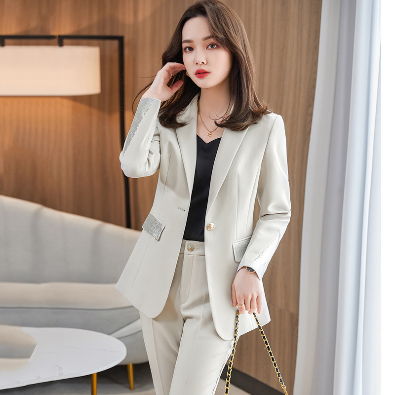 Új érkezés koreai dizájn női divatos nadrágkosztüm 2 részes szett alkalmi zöld sárgabarack fekete blézerkabát felsők és nadrágok