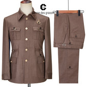 Cenne Des Graoom szafari öltönyök férfiaknak Arany gombos, négyzet alakú gallér, testre szabott formális alkalmi üzleti viselet hivatalos viselet.