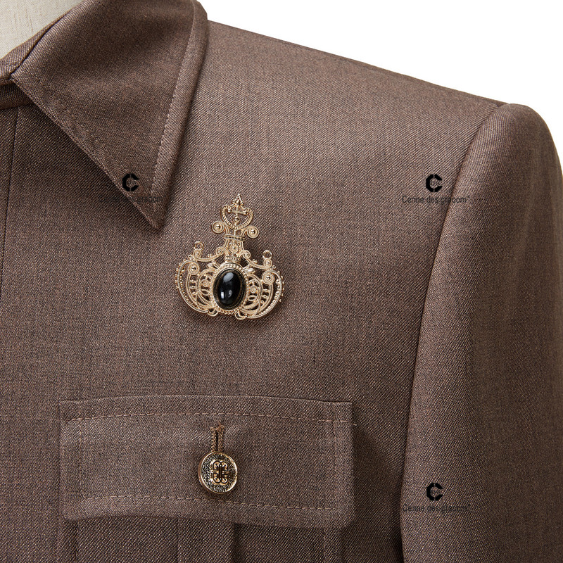Cenne Des Graoom szafari öltönyök férfiaknak Arany gombos, négyzet alakú gallér, testre szabott formális alkalmi üzleti viselet hivatalos viselet.