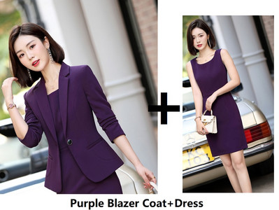 Kiváló minőségű szövetből készült női öltönyök ruhával és kabátokkal, kabátokkal, őszi formális OL stílusok, női blézerek munkaruha szett 2021