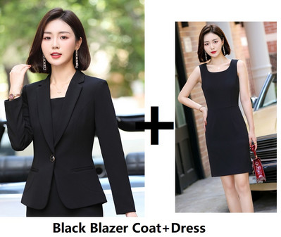 Kiváló minőségű szövetből készült női öltönyök ruhával és kabátokkal, kabátokkal, őszi formális OL stílusok, női blézerek munkaruha szett 2021