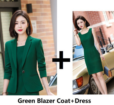 Kiváló minőségű szövetből készült női öltönyök ruhával és kabátokkal, kabátokkal, őszi formális OL stílusok, női blézerek munkaruha szett 2021